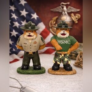 Hamilton Collection USMC Barking Orders Bulldog Figurines Set of 2 Marines
